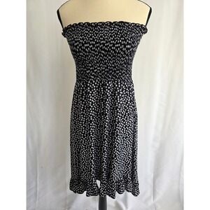 ANNA LEE‎ + HOPE Smocked Tube Dress Black White Polka Dot Ruffle Hem Medium